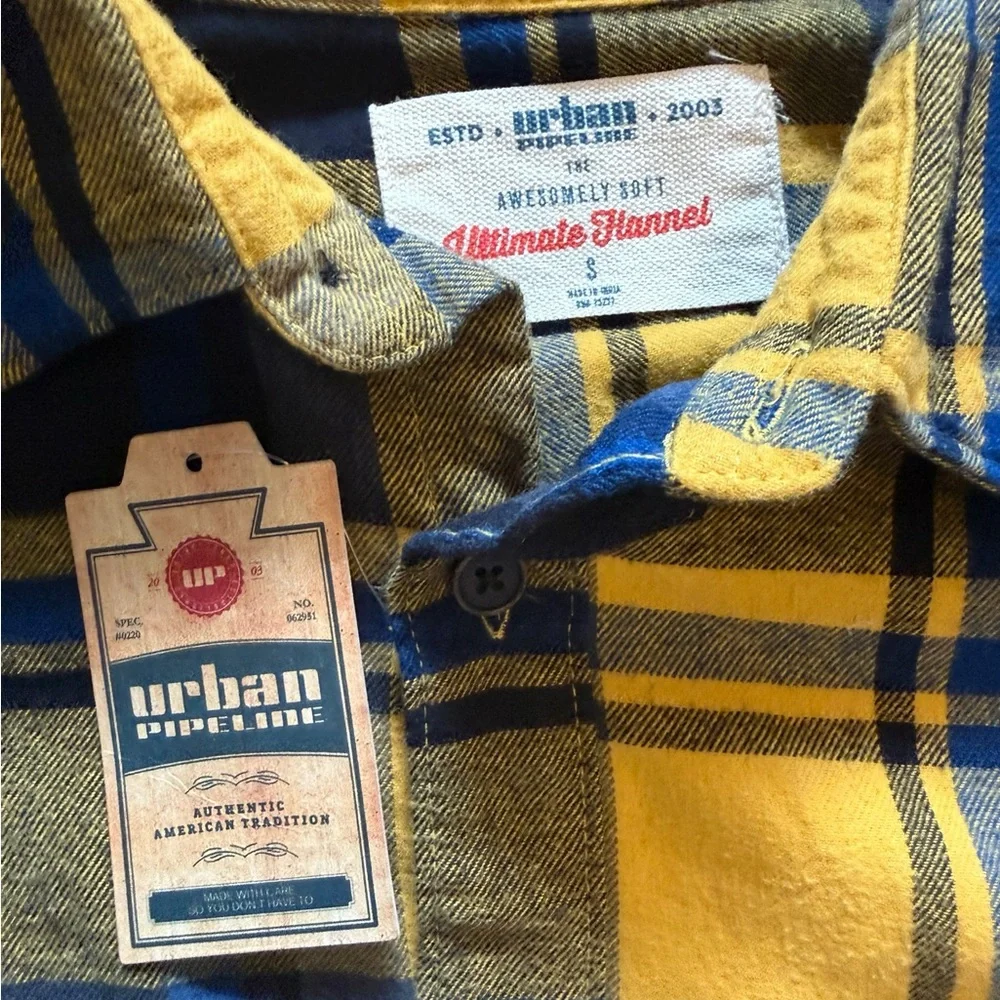 urban pipeline Yellow & Navy Plaid Button-Down Shirt - Picture 3 of 4
